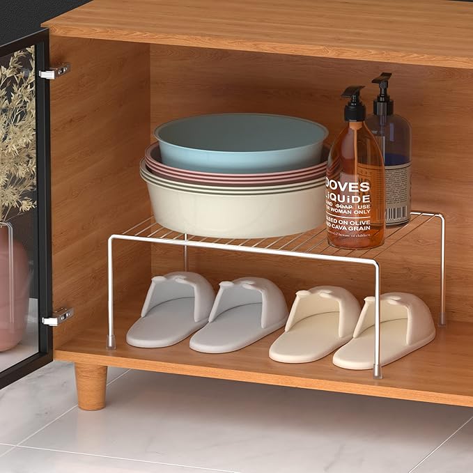iPEGTOP Set of 6 Large (15.7 x 9.4 Inch) Kitchen Cabinet Organizer Shelf, Wire Freezer Storage Shelves Rack, Rustproof Steel Metal Shelf Riser for Dish Plates Pantry Cupboard Organization, Chrome