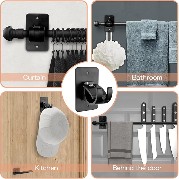 CIEMGNZOC 4 PCS Curtain Rod Bracket Holder, Universal Self Adhesive Wall Mount - Image 6