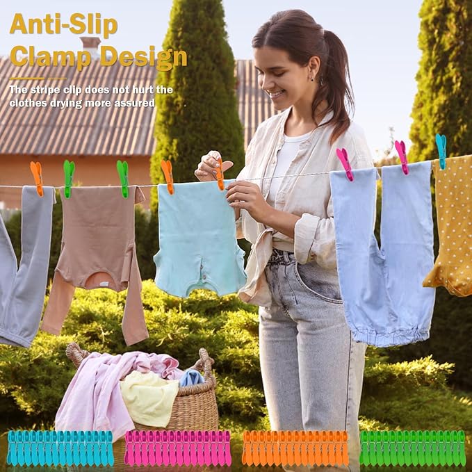 60 Pack Clothes Pins, Colored Plastic Clothespins, Strong Grip Laundry Clips - Image 6