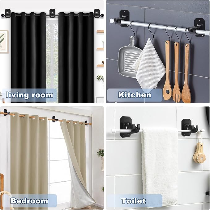 8PCS Upgraded No Drill Curtain Rod Brackets No Drilling Self Adhesive Curtain - Image 4