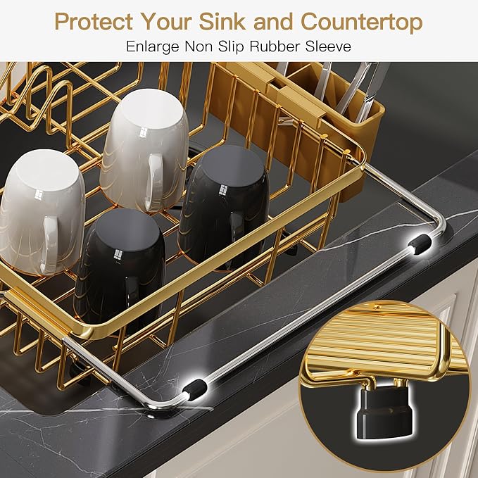JASIWAY Gold Dish Drying Rack Over the Sink - Image 7