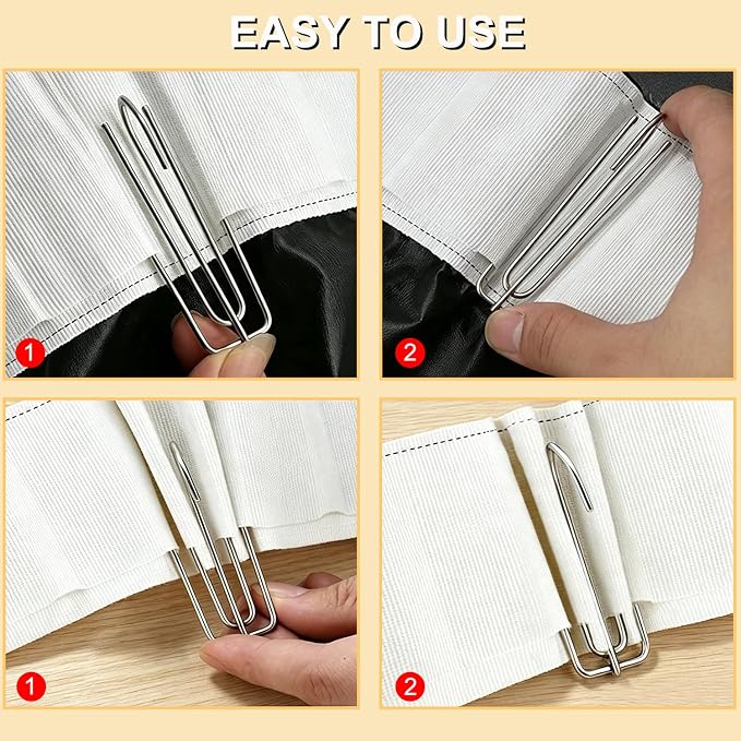 Curtain Pleat Hooks 4 Prongs Pinch Pleat Hook and Pins, 60 Pack | Durable 2mm - Image 5