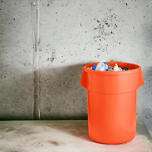 PRO&Family Commercial Round Trash Can, Ingredient Bin, Heavy-Duty Plastic, Anti-Static, Kitchen, Office, Outdoor Use (Orange, 55 Gallon)