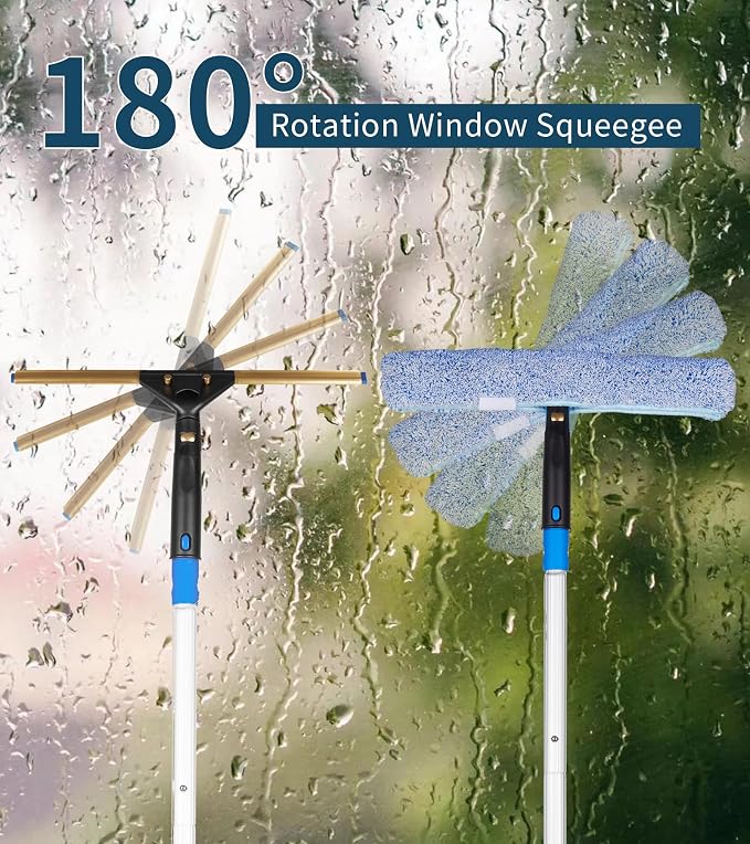 Window Cleaning Kit, Swivel Squeegee & Scrubber - Image 2