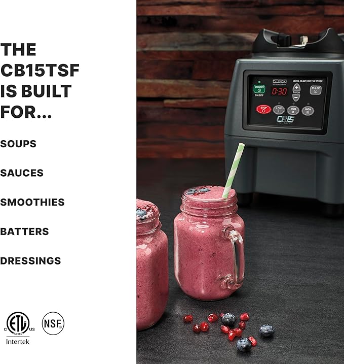 Waring 1-Gallon Blender, 3.75 HP, Timer, Stainless Steel Jar with Spigot & Handles, Commercial for Smoothies, Soups & Sauces – CB15TSF