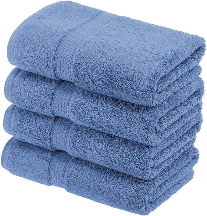 SUPERIOR Egyptian Cotton Plush & Absorbent, Hand Towel Set of 4, Denim Blue | - Image 2