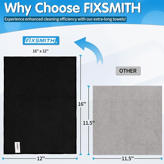 FIXSMITH Black Microfiber Cleaning Cloth -Pack of 8, Highly Absorbent Cleaning - Image 2