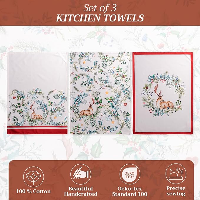 Maison d' Hermine Kitchen Towels Set of 3 Reusable 100% Cotton 27.50" x 20" - Image 2