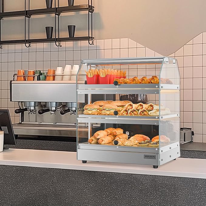 Bonnlo Commercial Food Warmer Display Pizza Warmer, 3-Tier Electric Countertop Food Warmer with LED Acrylic Door Removable Shelves Temp Control, Food Display Warmer for Buffet Restaurant, 120V 500W