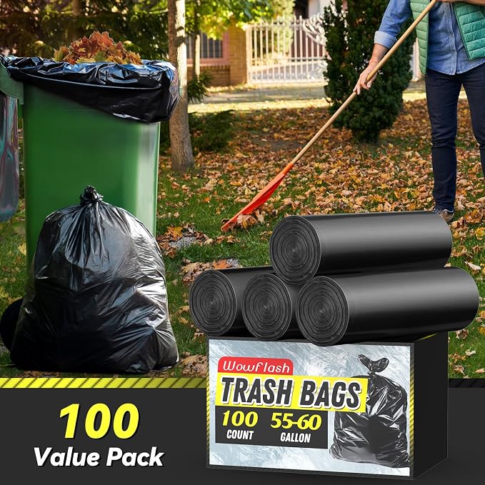 Wowflash 100 Count 55-60 Gallon Trash Bags | Sturdy & Tear-Resistant Commercial - Image 2