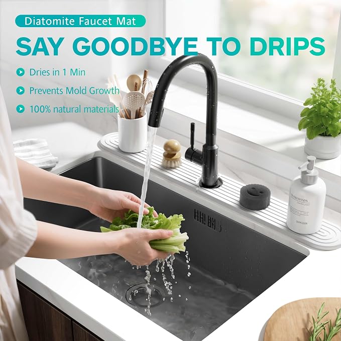 Stone Faucet Mat for Kitchen Sink – Diatomite Fast-Drying Stone Tray, Faucet - Image 4