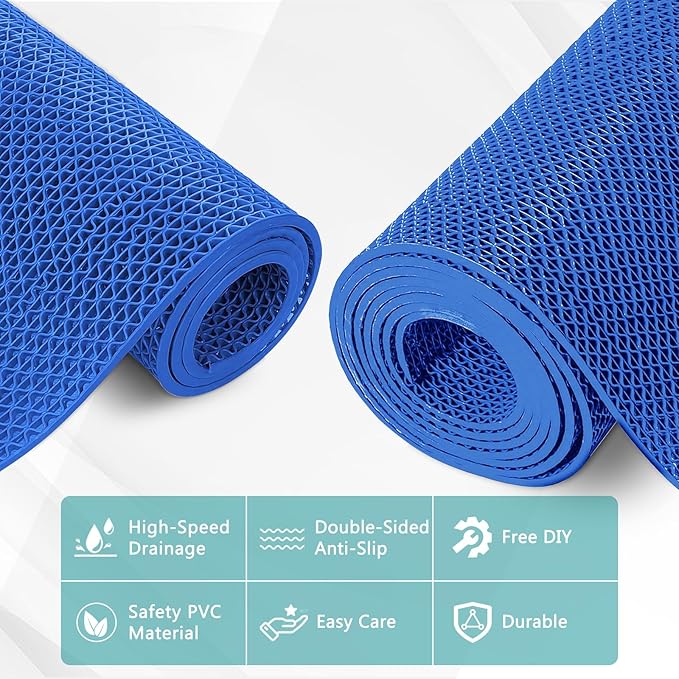 WochiTV Non Slip Drainage Mats PVC Pool Floor Mat 0.23'' Thick Outdoor Indoor Parking Space Mat for Bathroom Garage Basement Backyard Commercial Kitchen 3x10Ft Blue