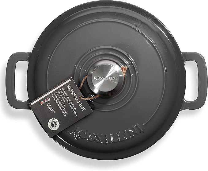 Signature Enameled Cast Iron Braiser, Non-Stick Serving Pot with Tight Fitting Lid for Perfect Roasting, Baking, Sauteing, Searing, and Pan Frying | 5Q (4.7L) - Oyster Grey
