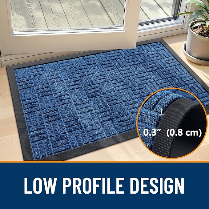 OLANLY Front Door Mat Outside Entrance 47x17, Absorbent, Heavy Duty Sturdy Natural Rubber Doormat Indoor Outdoor, Non-Slip, Stain and Fade Resistant, Low Profile Floor Mat for Entryway, Ocean Blue