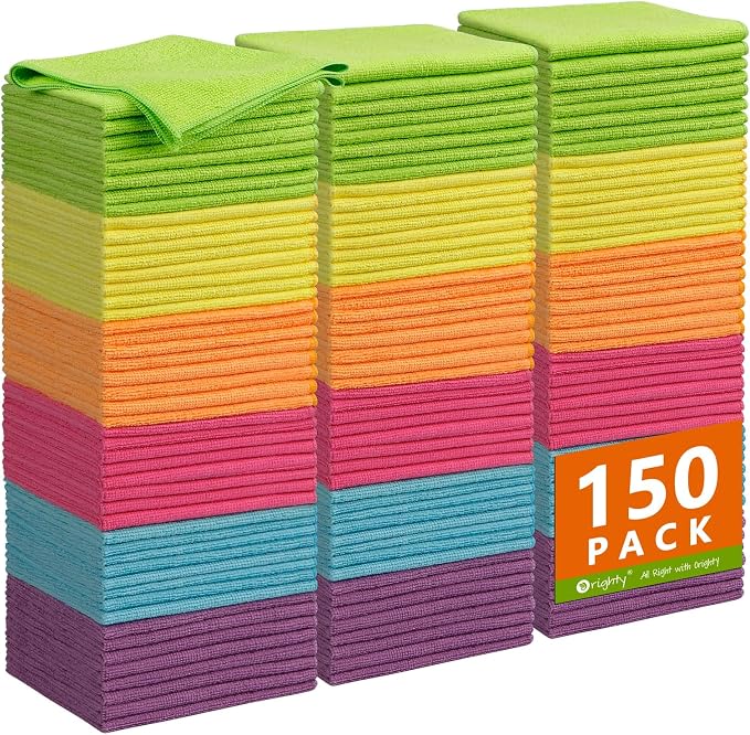 Orighty Microfiber Cleaning Cloth Bulk, 150 Pack Cleaning Rags, 12 x 11 in | by AllRightinOrighty