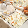 LOKHOM 12"x20" Fall Dish Drying Mat，Autumn Harvest White Pumpkin Leaves | by LOKHOM