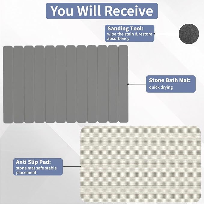Large Stone Bath Mat 31.5 x 19.7in, Diatomaceous Earth Mat - Image 3