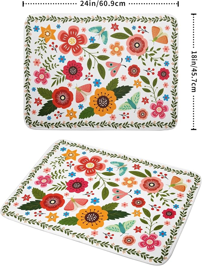 Colorful Boho Floral Dish Drying Mat 18x24 Inch Dishes Dry Pad Drainer Rack - Image 2