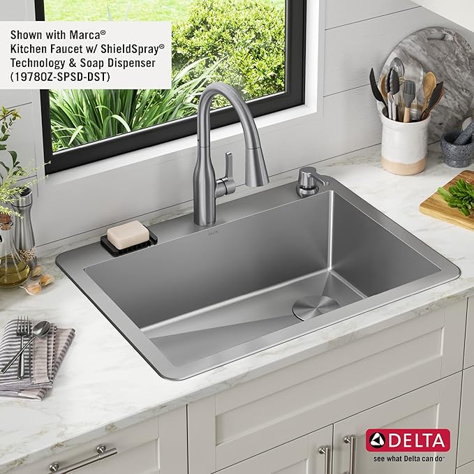 DELTA FAUCET Delta Marca 30 inch Drop-In Undermount Stainless Steel Single Bowl Kitchen Sink with Accessories
