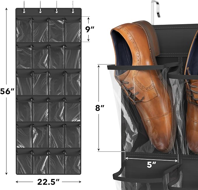 Simple Houseware 24 Pockets Large Clear Over Door Shoe Organizer, Dark Gray | - Image 3