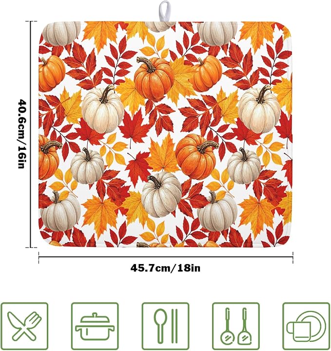 Fall Pumpkin Dish Drying Mat for Kitchen Counter 16x18 Inch Autumn Pumpkins - Image 2