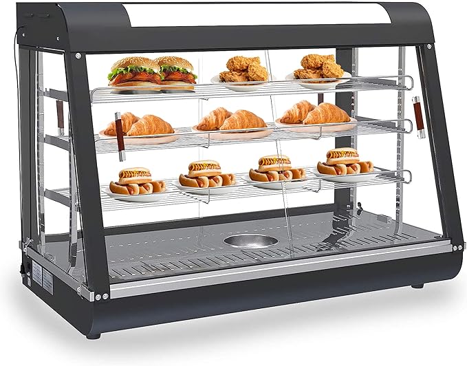 35 inch Food Warmer Countertop Pizza Warmers Display Commercial Pastry Patty Warmer Case for Buffet Restaurant Heater Food Service, L35 x W19 x H25