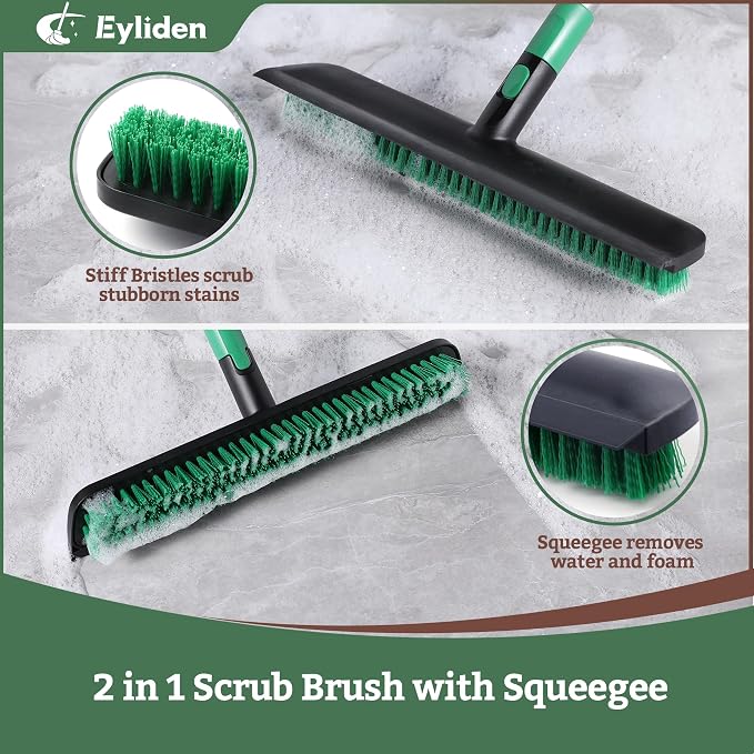 Eyliden Scrub Brush with Squeegee, Floor Deck Tile Bath Cleaning Scrubber | - Image 3