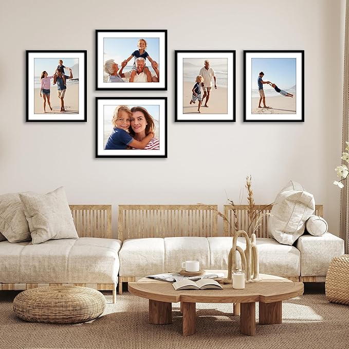 Americanflat 15x18 Picture Frame with Polished Plexiglass - Set of 5 - Use as 12x15 Frame with Mat or Display 15x18 Photo Without Mat - Galleria Collection - Picture Frames for Wall Display - Black