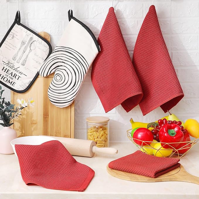 Homaxy 100% Cotton Waffle Weave Kitchen Dish Cloths 12-Pack, Brick Red | 12 x - Image 6
