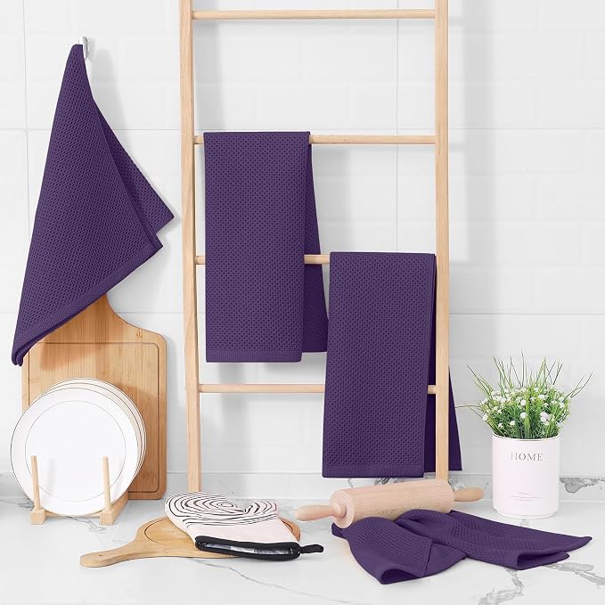 Homaxy 100% Cotton Waffle Weave Kitchen Dish Towels 8-Pack, Eggplant | 13 x 28 - Image 6