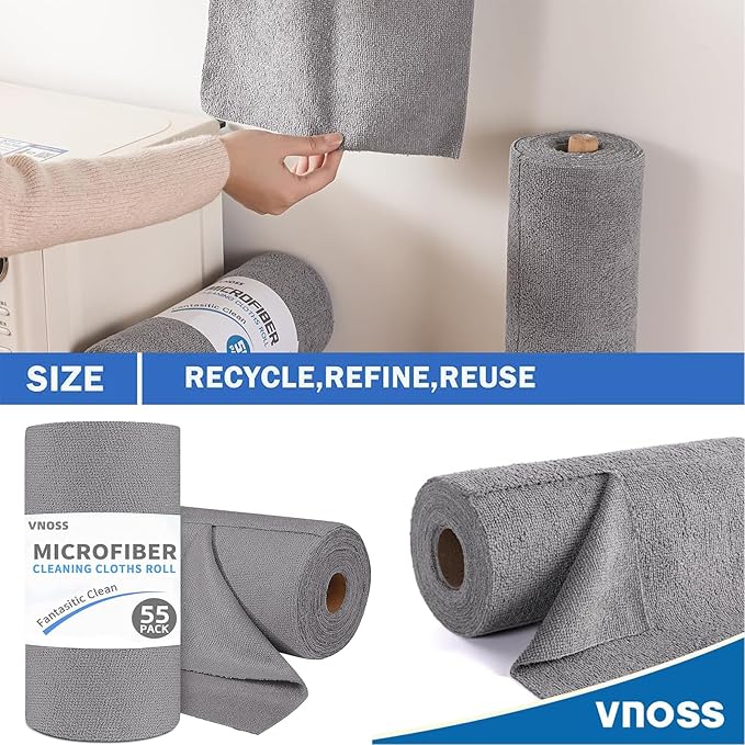 55 Pack Microfiber Cleaning Cloth Roll, Tear Away Reusable Towels, Ultra - Image 2