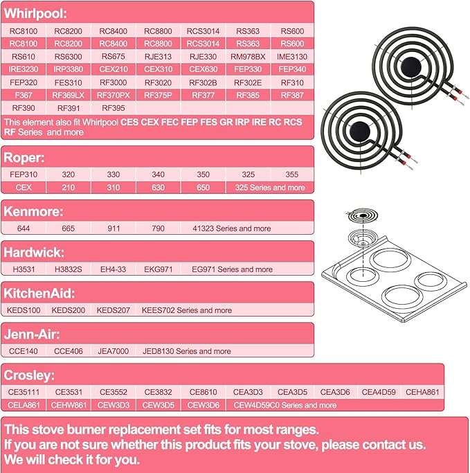 LXun Upgraded 2 Pack MP15YA 6" Electric Range Burner Element Unit Set, Electric Stove Burners Replacement for Kenmore & Maytag & Norge & Whirlpool, Fit MP22YA Range Stove Burner Top Surface Element