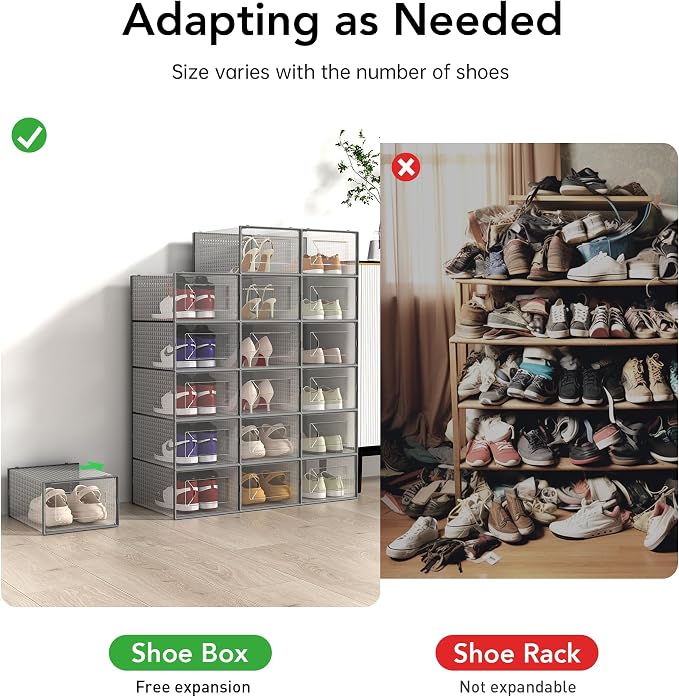 Foluck X-Large Shoe Storage Box, 15 Pack Clear Plastic Stackable Shoe Organizer - Image 5