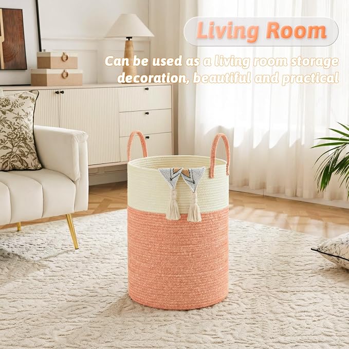 Laundry Basket, Woven Cotton Rope Laundry Hamper, 100L - Image 3