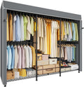 E14C Heavy Duty Closet Organizer System，Freestanding Clothing Racks for Hanging Clothes，Adjustable Garment Rack 70.1" W × 16.6" D × 76.4" H Hold 960 lbs，Black Rack with Grey Dustproof Cover