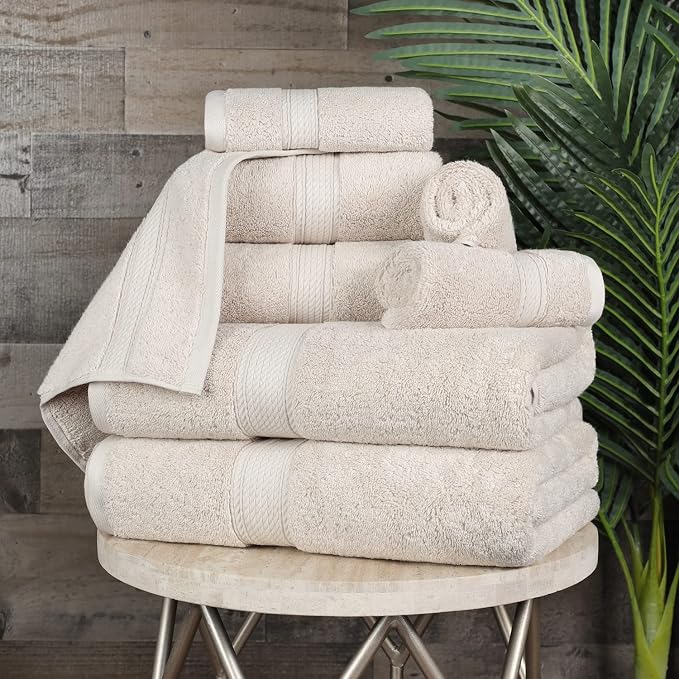 SUPERIOR Egyptian Cotton Ultra Plush & Absorbent, 8 Piece Set, Stone | Quick Dry - Image 3