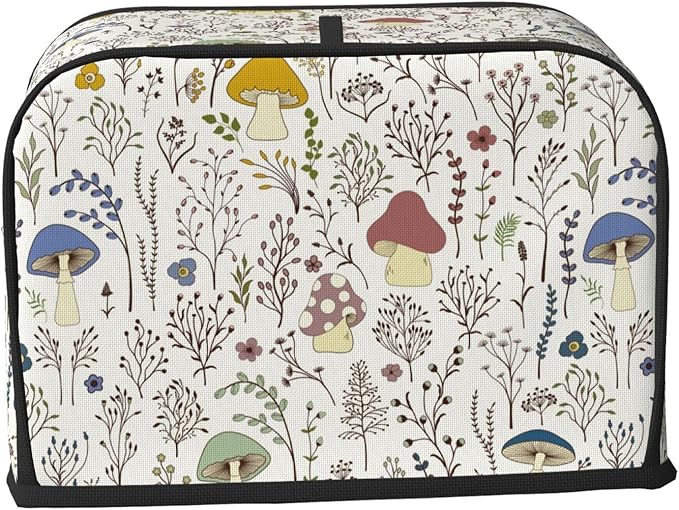 Cute Wild Plants Mushroom 2 Slice Toaster Cover, Waterproof Toaster Dust Cover Bread Maker Protective For Small Kitchen Appliance Dining Room Home Table Decor Gifts