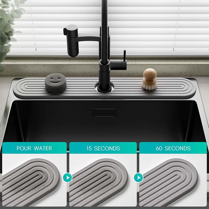 Stone Faucet Mat for Kitchen Sink – Diatomite Fast-Drying Stone Tray, Faucet - Image 3