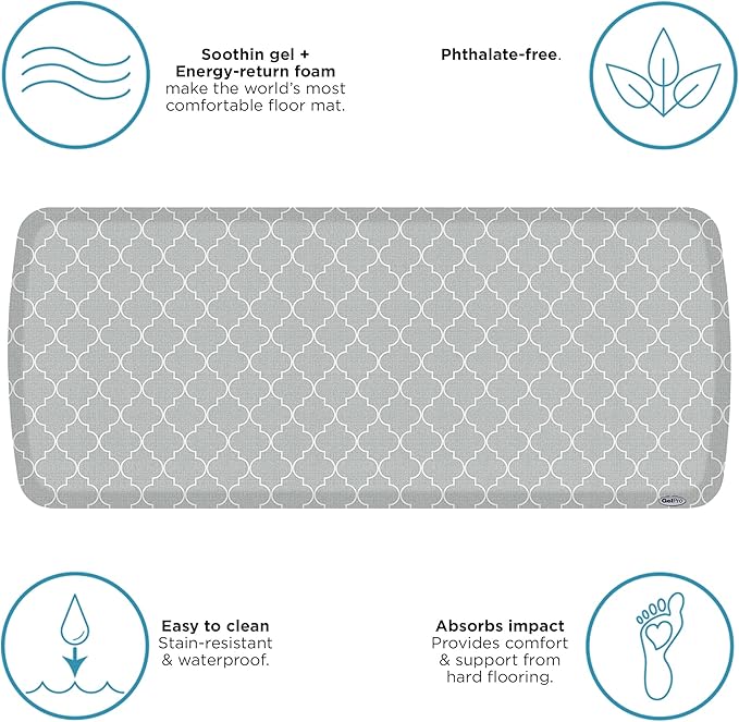 GelPro Elite Premier Anti-Fatigue Kitchen Comfort Floor Mat, 20x48, Lattice Light Grey Stain Resistant Surface with Therapeutic Gel and Energy-Return Foam for Health & Wellness