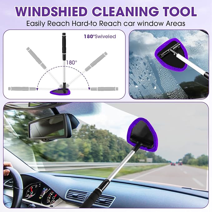 Purple Windshield Cleaner Tool, Car Interior Cleaning Kit - Image 4