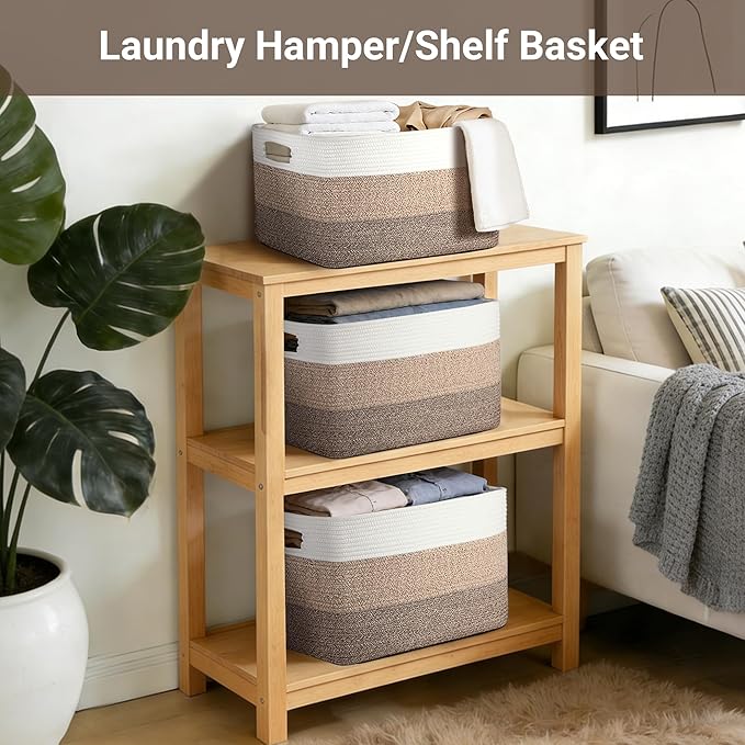 75L Laundry Basket Hamper, Gradient Brown/White - Image 5