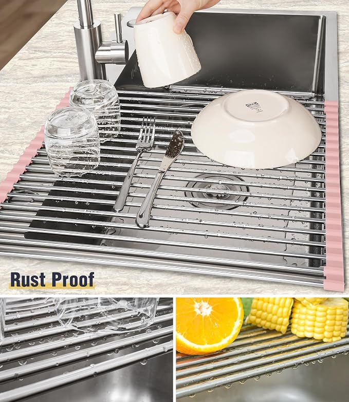 Tomorotec Roll Up Dish Drying Rack Over Sink, 304 Steel, Heat-Resistant Trivet - Image 2
