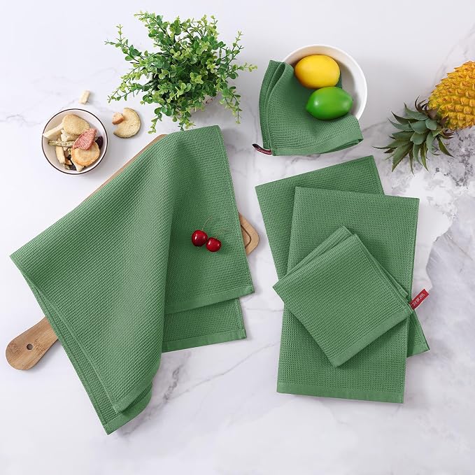 Homaxy 100% Cotton Waffle Weave Dish Cloths, 6 Pack, Grass Green - Image 2