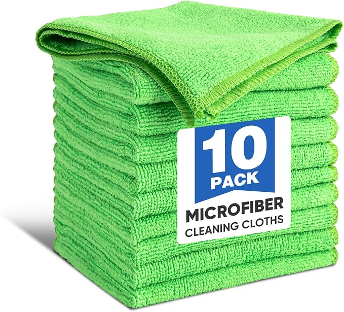 TEAWOO 10 PCS Green Microfiber Cleaning Cloths, Car Towels, Kitchen Towels by TEAWOO