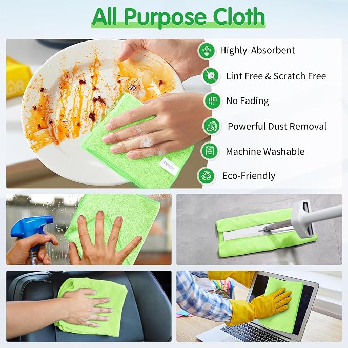 FIXSMITH Sage Green Microfiber Cleaning Cloth -Pack of 12, Highly Absorbent - Image 5