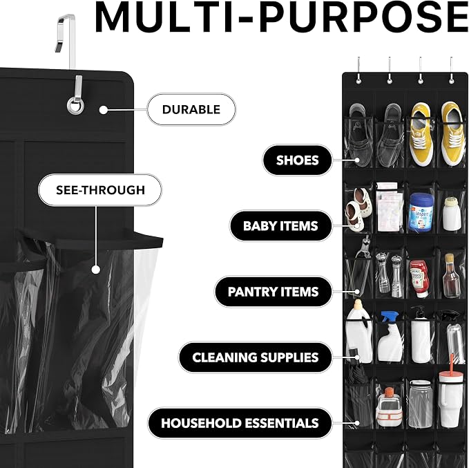 Simple Houseware 24 Pockets Clear Over the Door Shoe Organizer, 4 Durable Metal - Image 5