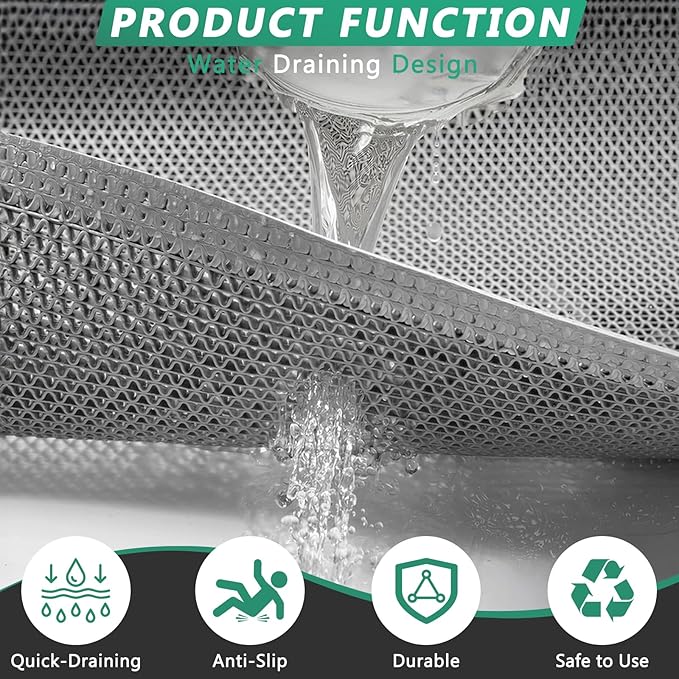 WochiTV Non Slip Drainage Mats, Front Door Mat, PVC Pool Floor Mat 0.2'' Thick Rubber Outdoor Indoor, Parking Space Mat for Bathroom Garage Basement Backyard Commercial Kitchen, 1.9x2.8Ft Grey