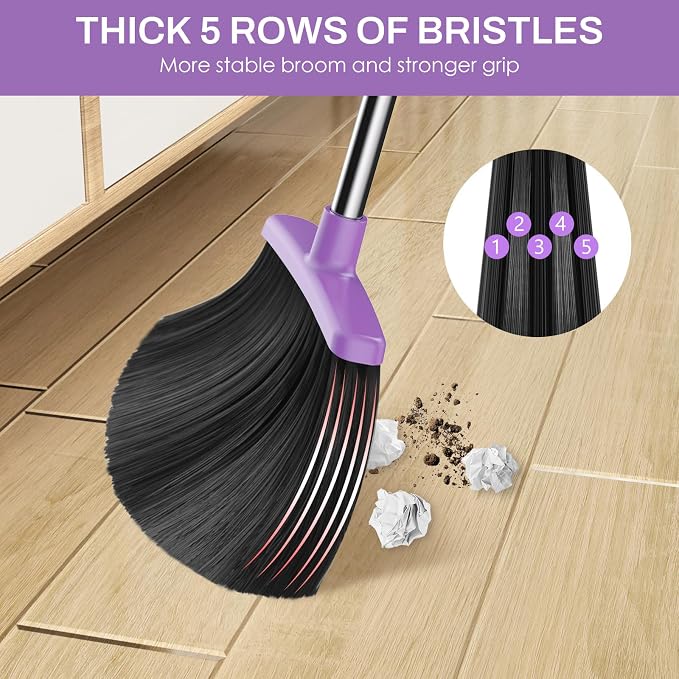 Broom and Dustpan Set for Home, 51-in Long Adjustable Handle Angle Broom and - Image 5