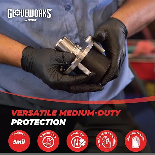 GLOVEWORKS Black Nitrile Gloves 5 Mil Disposable - Image 2