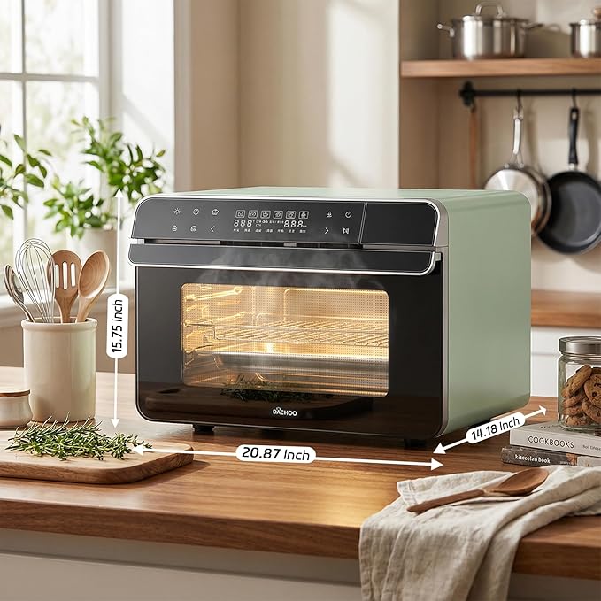 ROBAM Toaster Steam Combi Oven, Countertop Air Fryer 20-in-1 Oven with Convection & Grill, Stainless Steel Interior, 3-Layer Insulated Glass Door, 3 Steam Modes, 30 Built-In Recipes (White)